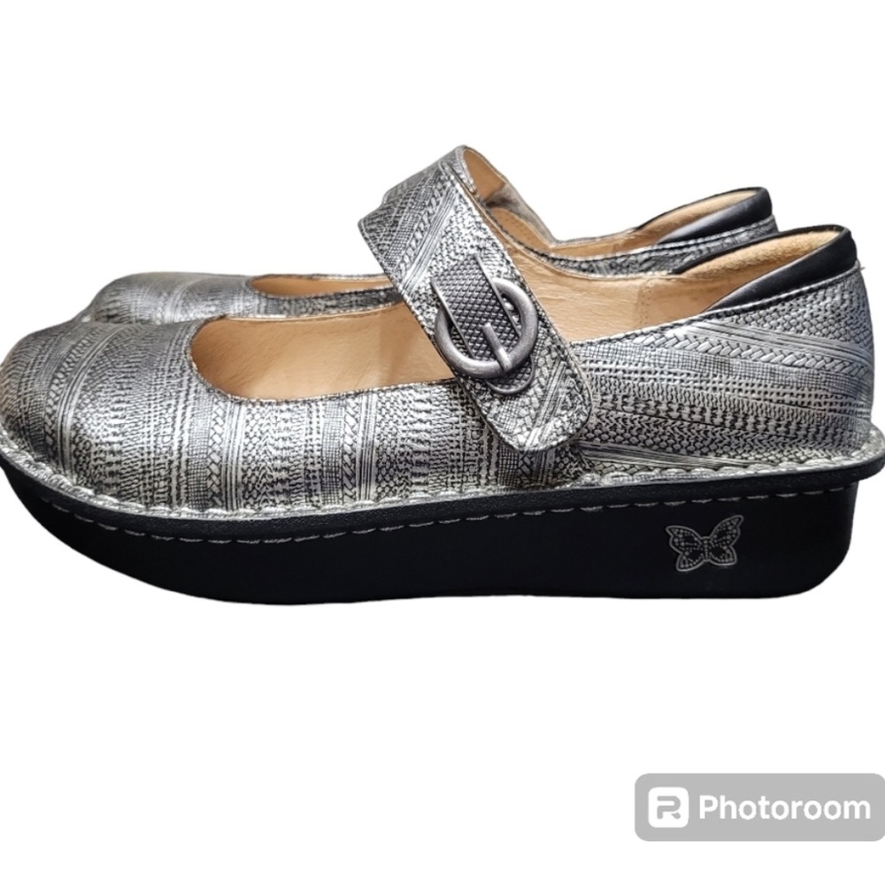 Alegria Paloma Silver Chain Mail Leather Mary Jane Shoes